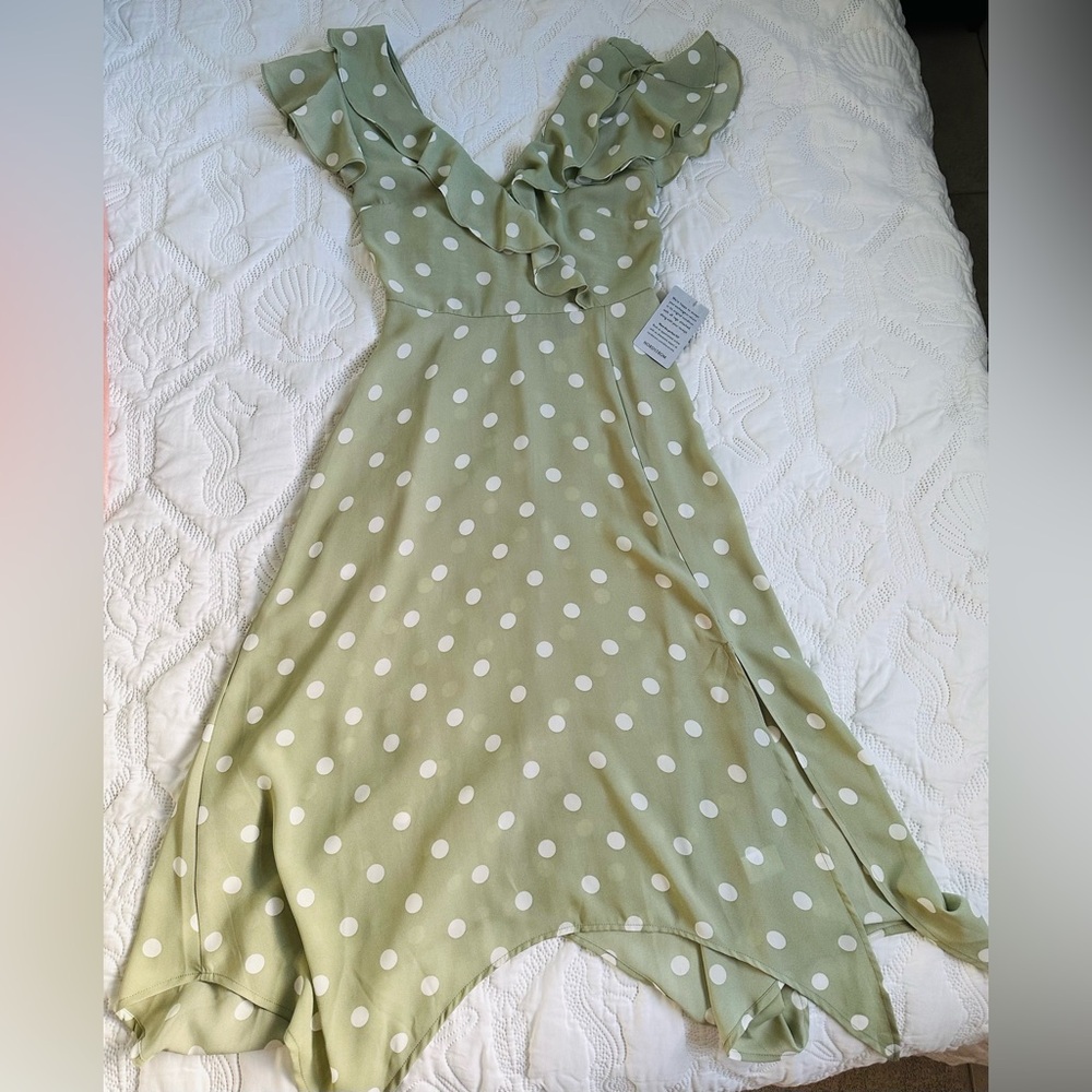 Sage green polka dot dress summer size s